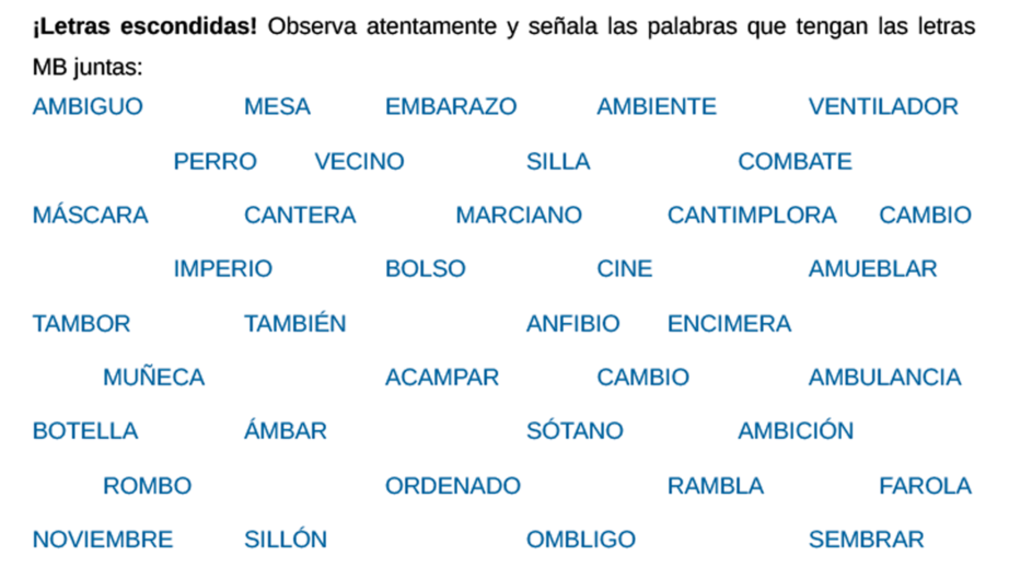 Estimulación Cognitiva - Ejercicio, LETRA ESCONDIDA