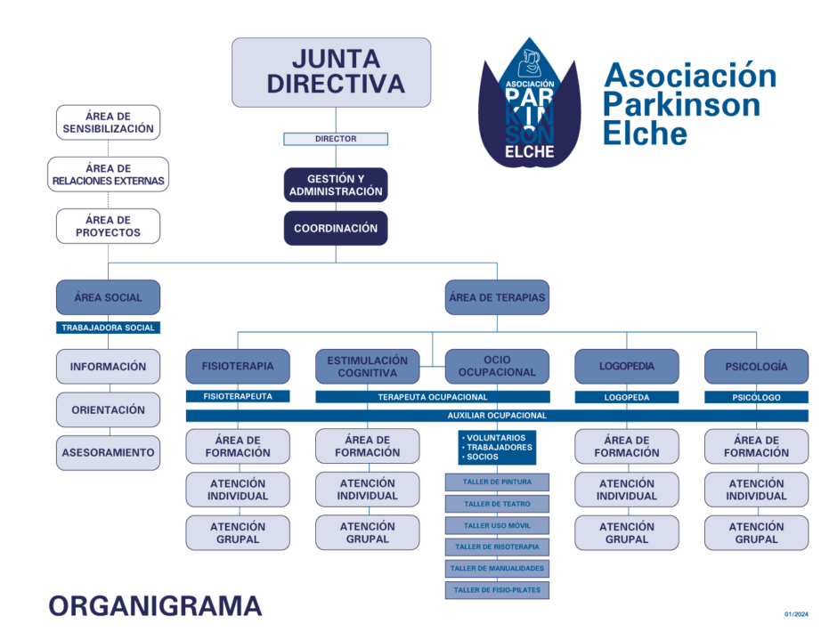 Organigrama de la Asociación Parkinson Elche