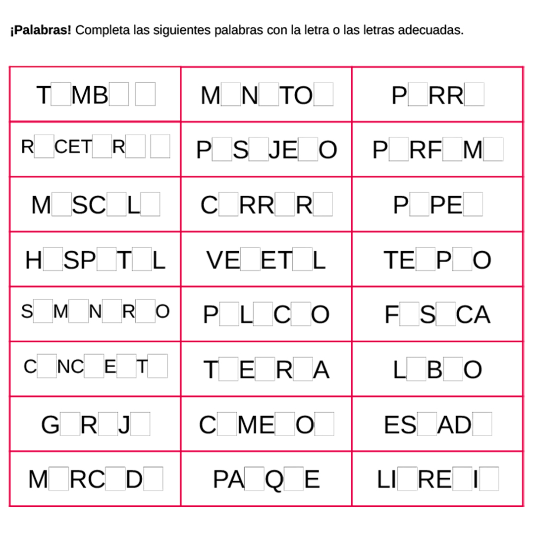 Completar palabras 2