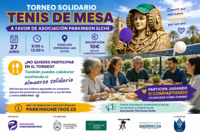 Persona practicando tenis de mesa como actividad terapéutica para mejorar coordinación, equilibrio y agilidad en la enfermedad de Parkinson en la Asociación Parkinson Elche